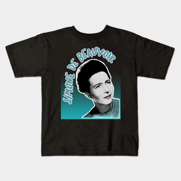 Simone de Beauvoir - Original Stylized Retro Graphic Design Kids T-Shirt by DankFutura